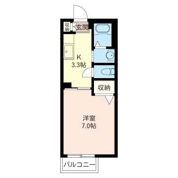 【間取】　広々洋室7.0帖・お風呂トイレ洗面所　独立タイプ