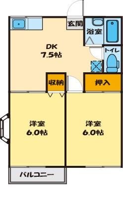 【間取】　1階角部屋　
2DK　40.3�u