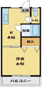【間取】　洋室6帖　お風呂・トイレ別