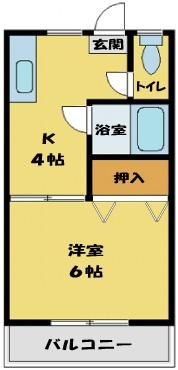 【間取】　洋室6帖　お風呂・トイレ別